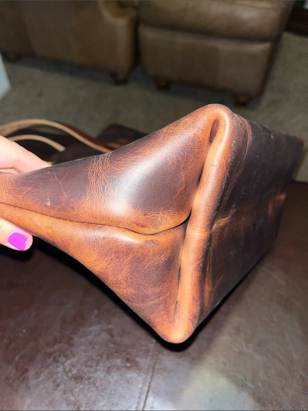 Autumn harvest Brown Leather Tote Bag from KMM and co